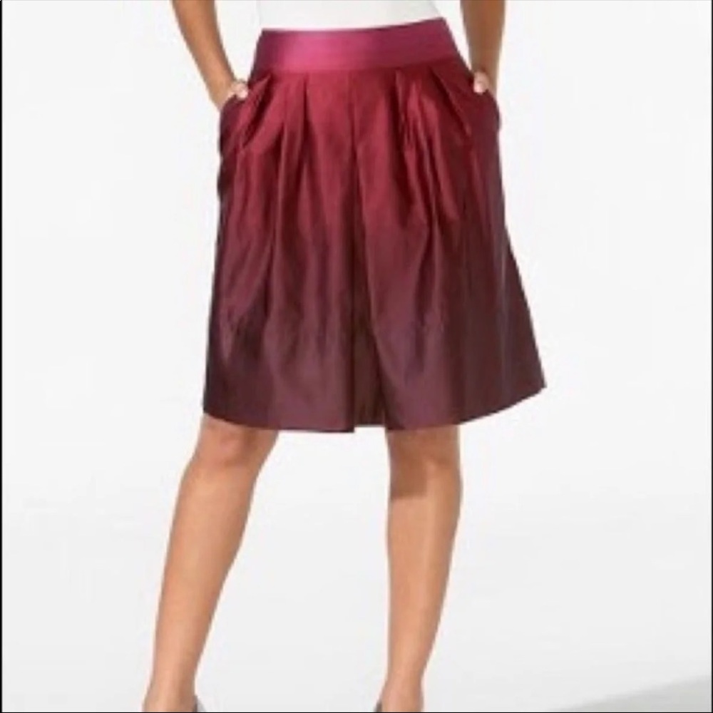 ANN TAYLOR Maroon Burgundy Ombré Pleated A-Line Skirt | Size 2